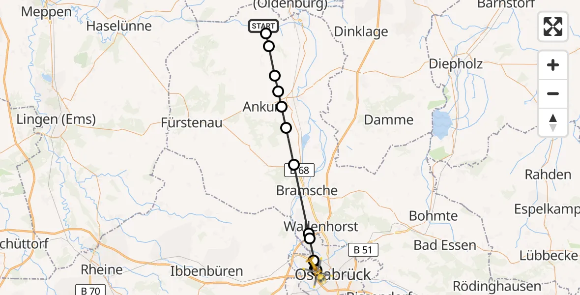 Flugroute Ambulanzhubschrauber Menslage - Osnabrück Hospital, 23 Juni 2026, 17:00