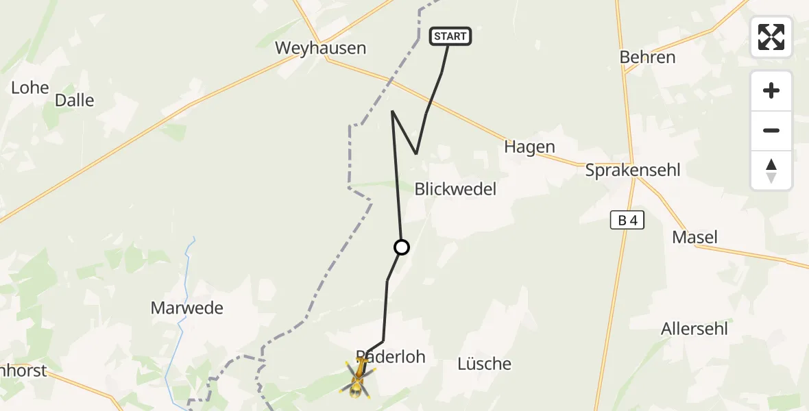 Flugroute Rettungshubschrauber Sprakensehl - Steinhorst, 23 Juni 2026, 17:10