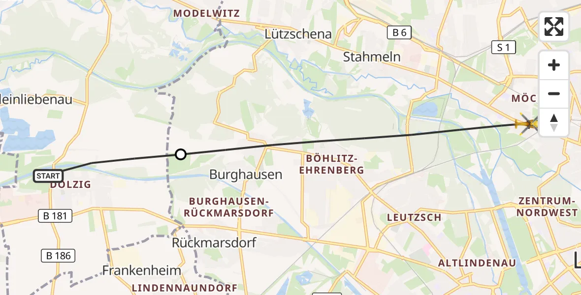 Flugroute Rettungshubschrauber Schkeuditz - Leipzig, 23 Juni 2026, 17:17