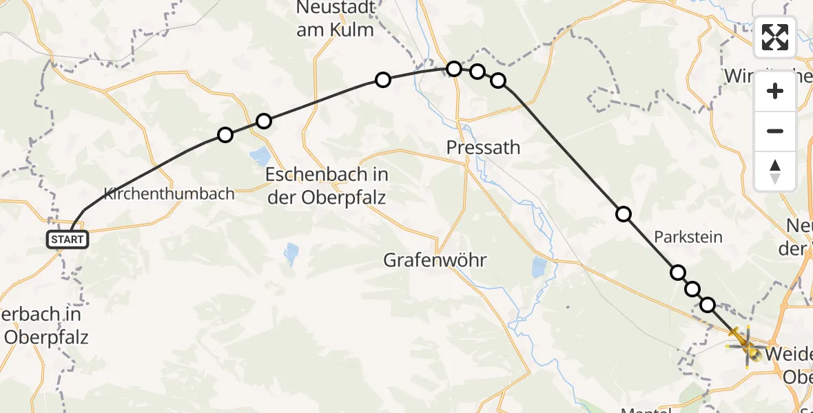Flugroute Rettungshubschrauber Kirchenthumbach - Weiden i.d.OPf., 23 Juni 2026, 17:21