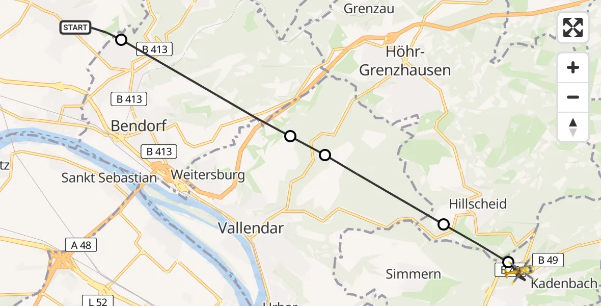 Flugroute Rettungshubschrauber Neuwied - Neuhäusel, 23 Juni 2026, 17:21
