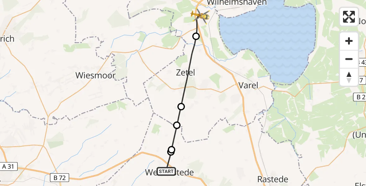 Flugroute Rettungshubschrauber Westerstede - Sande, 23 Juni 2026, 17:26