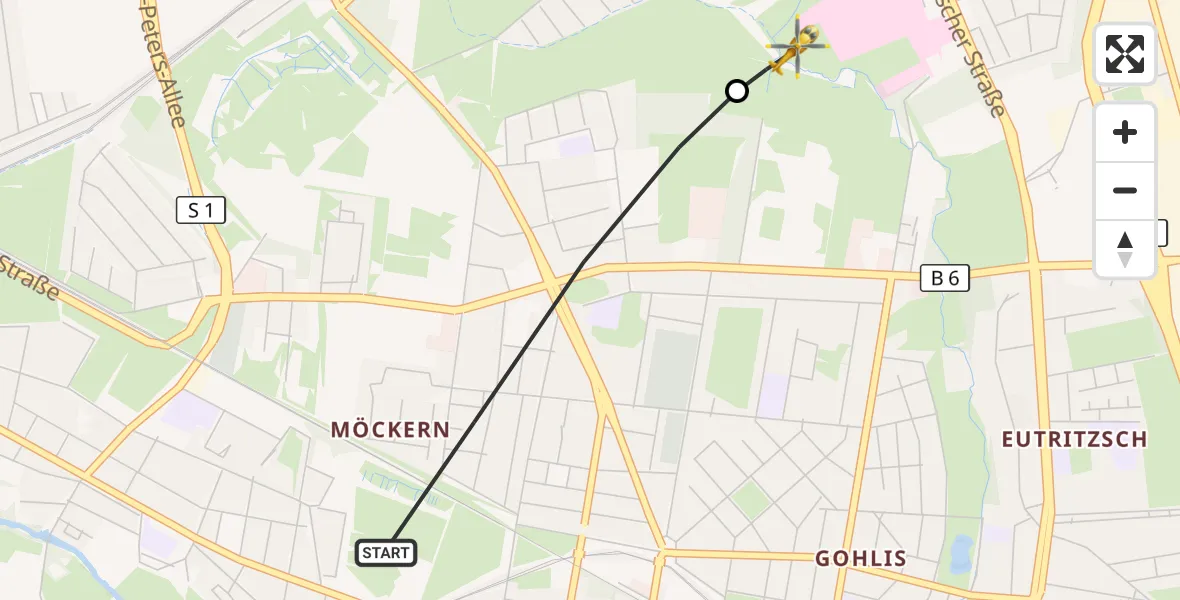 Flugroute Rettungshubschrauber Leipzig - Sankt Georg Hospital Leipzig Reserve, 23 Juni 2026, 17:54