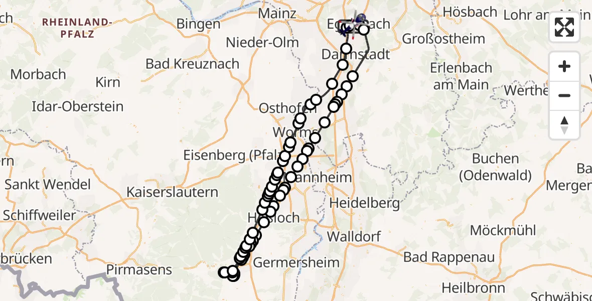 Flugroute Polizeihubschrauber Flughafen Frankfurt-Egelsbach - Flughafen Frankfurt-Egelsbach, 23 Juni 2026, 17:54