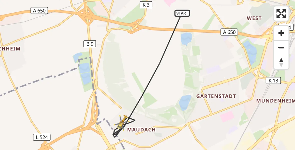 Flugroute Rettungshubschrauber Ludwigshafen am Rhein - Ludwigshafen am Rhein, 23 Juni 2026, 17:54