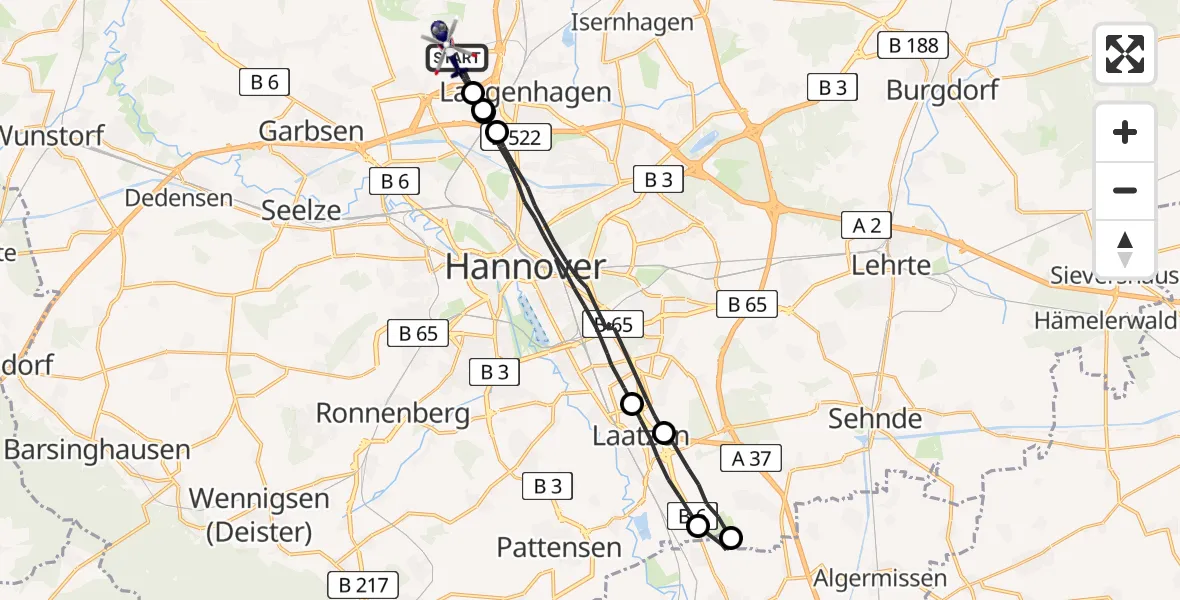 Flugroute Polizeihubschrauber Flughafen Hannover - Flughafen Hannover, 23 Juni 2026, 18:04