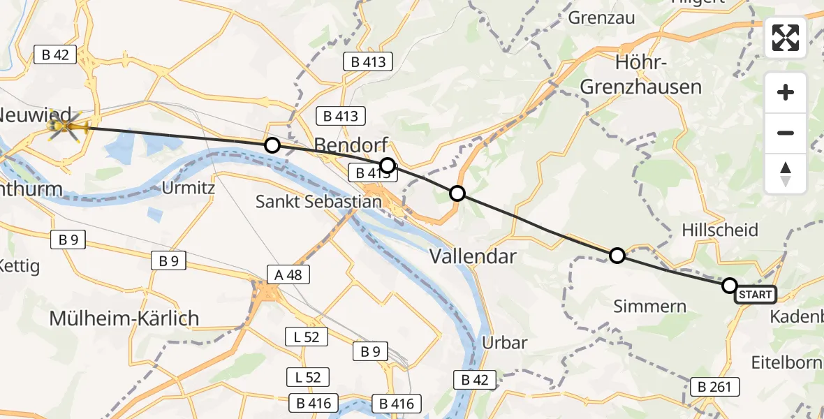 Flugroute Rettungshubschrauber Neuhäusel - Neuwied, 23 Juni 2026, 18:08