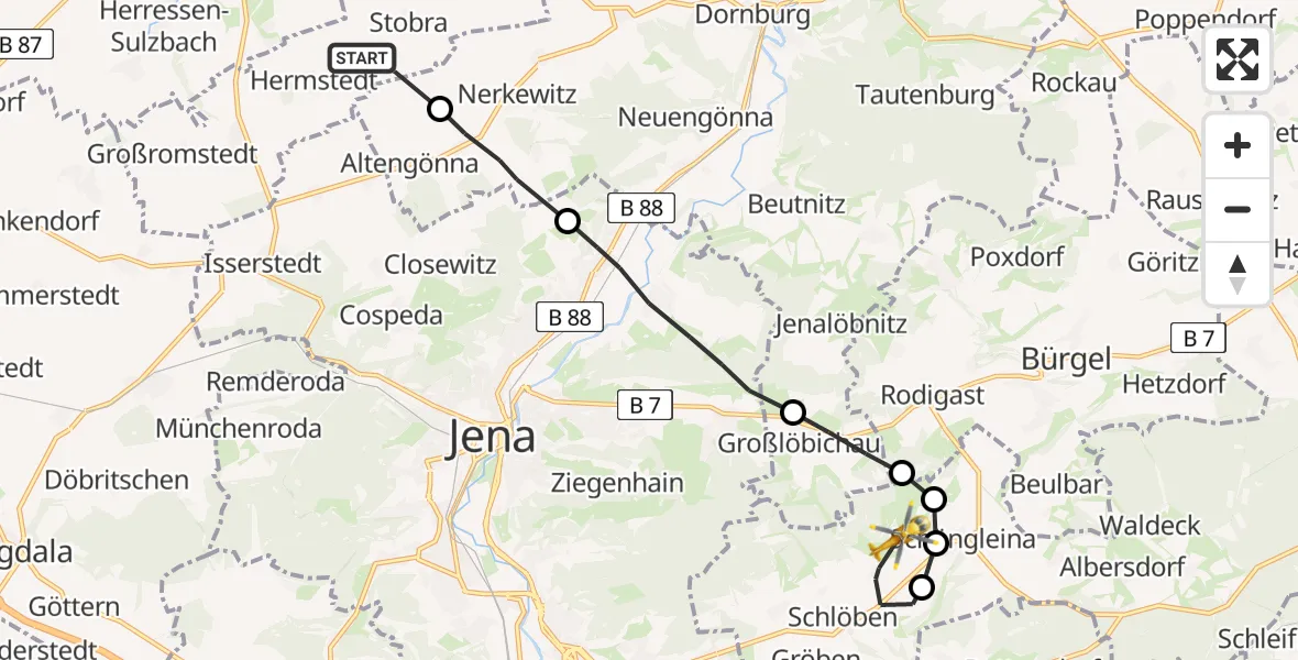 Flugroute Rettungshubschrauber Bad Sulza - Schlöben, 23 Juni 2026, 18:08