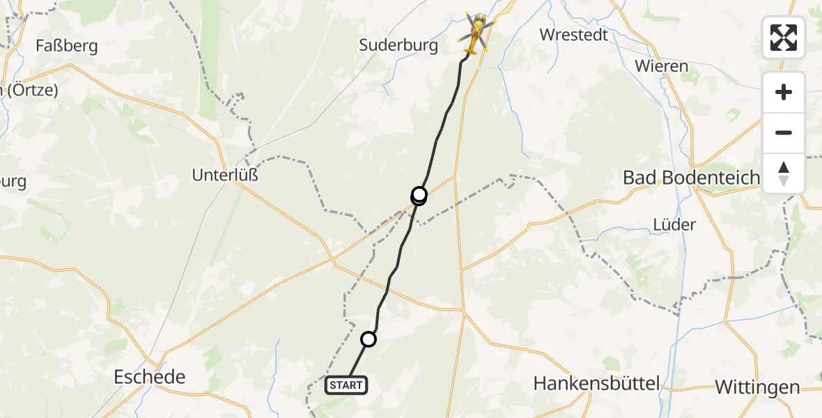 Flugroute Rettungshubschrauber Steinhorst - Uelzen, 23 Juni 2026, 18:11
