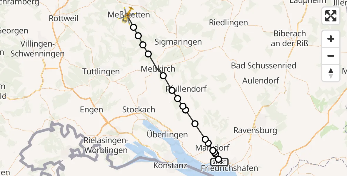 Flugroute Rettungshubschrauber Friedrichshafen Hospital - Meßstetten, 23 Juni 2026, 18:16