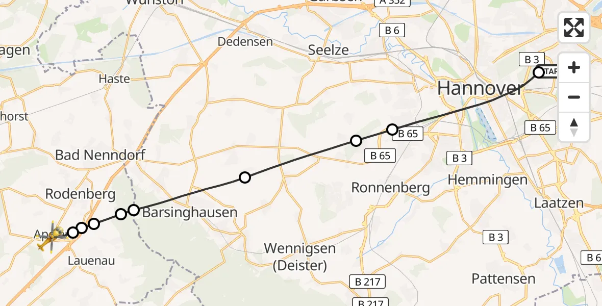 Flugroute Rettungshubschrauber Hannover Luftrettung Hubschrauberlandeplatz (Christoph 4) - Apelern, 23 Juni 2026, 18:17