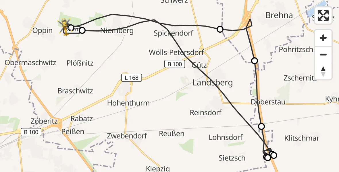 Flugroute Rettungshubschrauber Halle-Oppin Flugplatz - Halle-Oppin Flugplatz, 23 Juni 2026, 18:20