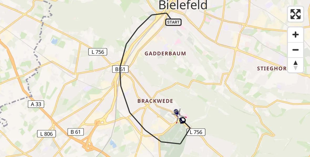Flugroute Polizeihubschrauber Bielefeld - Luftrettungszentrum Bielefeld, 23 Juni 2026, 18:21