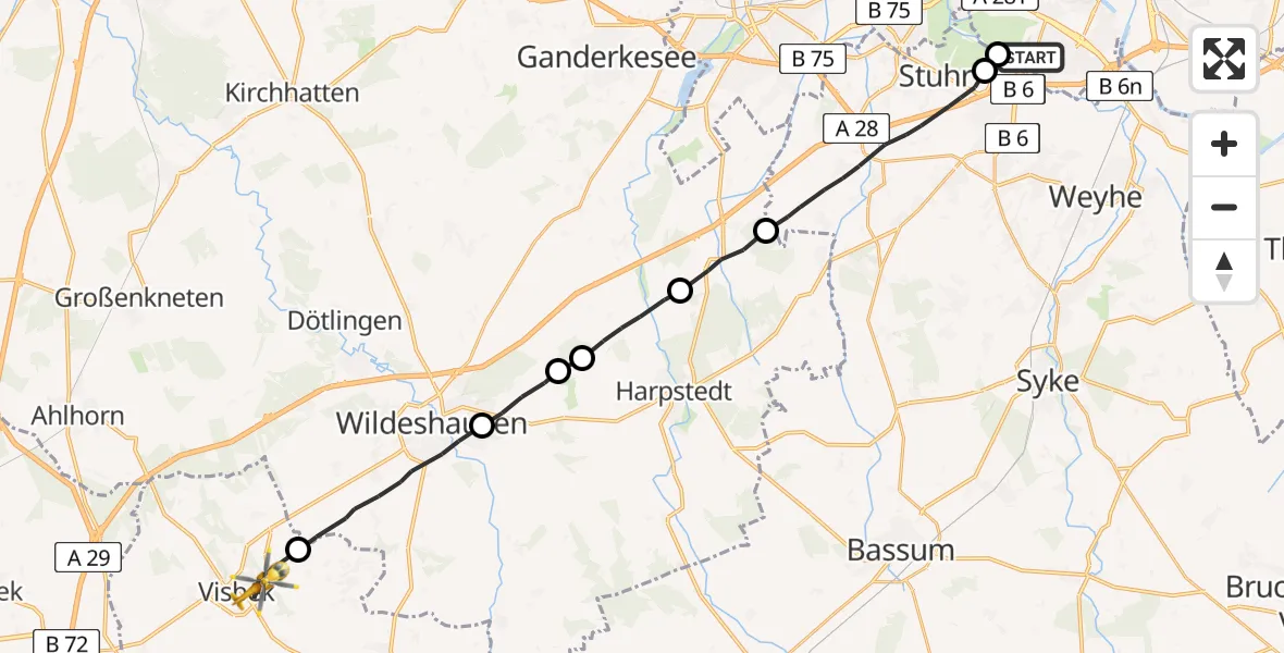 Flugroute Rettungshubschrauber Bremen - Visbek, 23 Juni 2026, 18:30