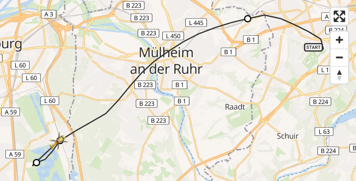 Flugroute Rettungshubschrauber Essen - Duisburg, 23 Juni 2026, 18:46