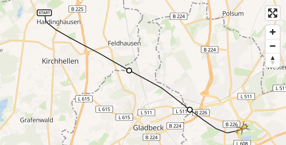 Flugroute Rettungshubschrauber Bottrop - Gelsenkirchen, 23 Juni 2026, 18:52