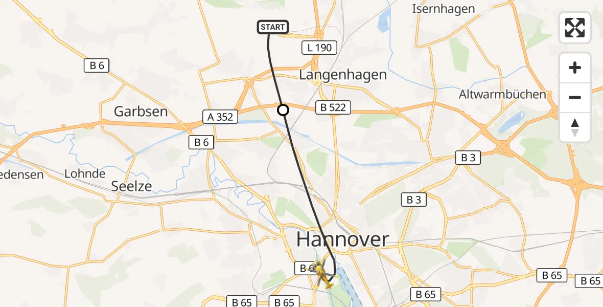 Flugroute Rettungshubschrauber Flughafen Hannover - Hannover, 23 Juni 2026, 18:55