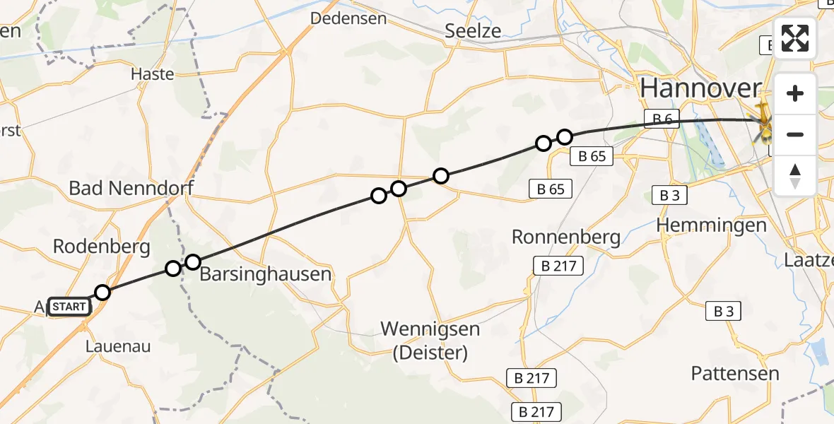 Flugroute Rettungshubschrauber Apelern - Hannover, 23 Juni 2026, 18:57