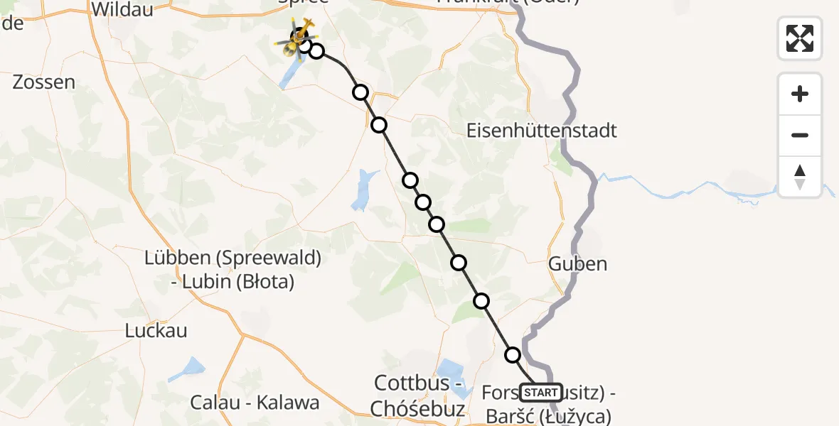 Flugroute Rettungshubschrauber Forst (Lausitz) - Bad Saarow, 23 Juni 2026, 19:08