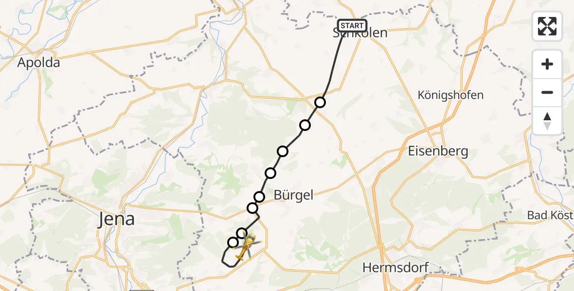 Flugroute Rettungshubschrauber Schkölen - Schöngleina, 23 Juni 2026, 19:24