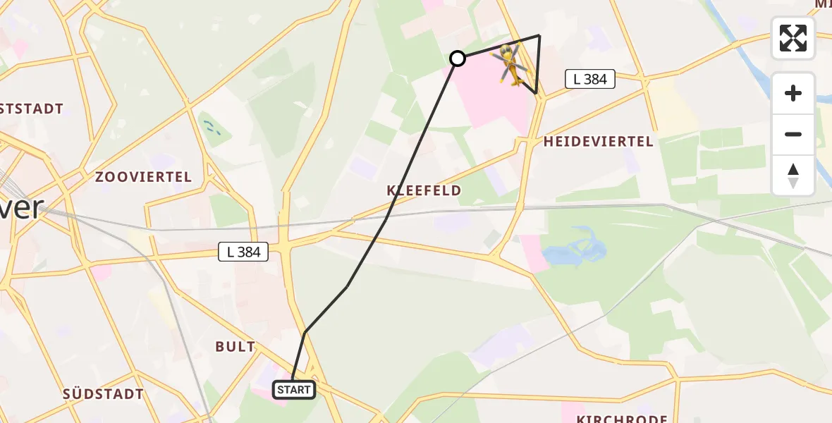 Flugroute Rettungshubschrauber Hannover - Hannover Luftrettung Hubschrauberlandeplatz (Christoph 4), 23 Juni 2026, 19:32