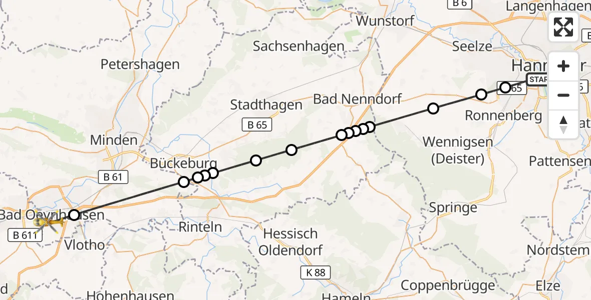 Flugroute Rettungshubschrauber Hannover - Bad Oeynhausen, 23 Juni 2026, 19:36