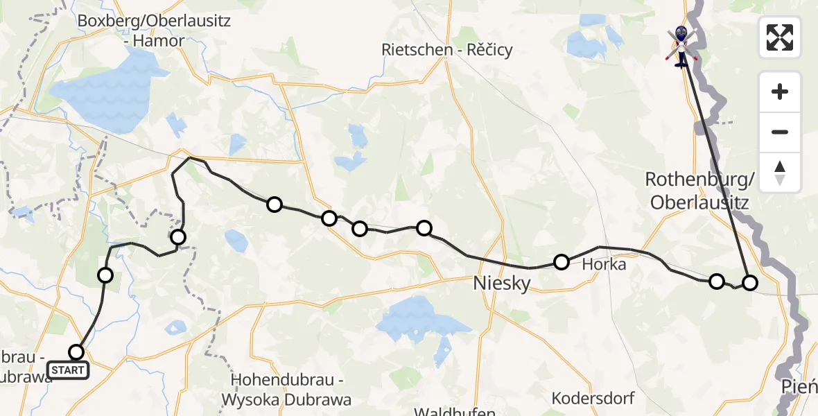 Flugroute Polizeihubschrauber Malschwitz - Rothenburg/O.L., 23 Juni 2026, 19:40