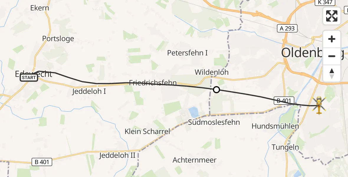Flugroute Rettungshubschrauber Edewecht - Oldenburg (Oldb), 23 Juni 2026, 20:20