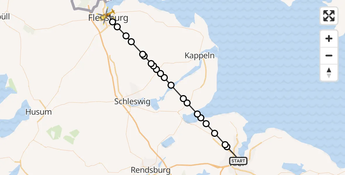 Flugroute Rettungshubschrauber Kiel - Flensburg, 23 Juni 2026, 20:40