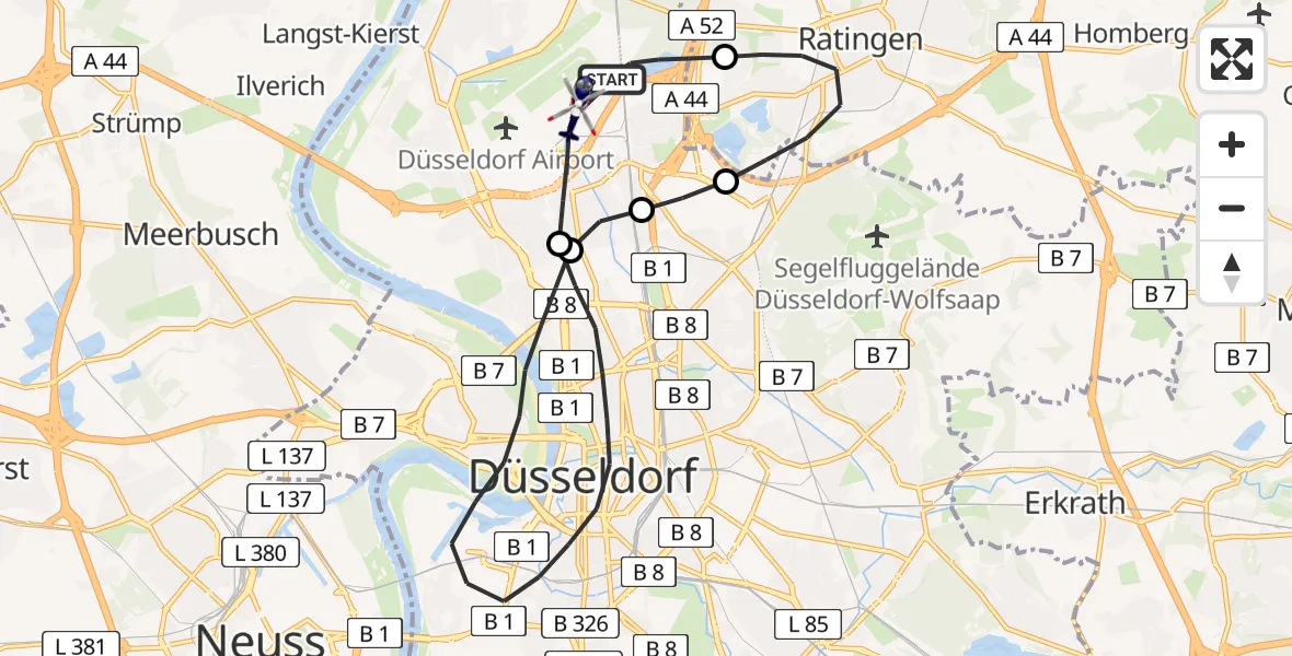Flugroute Polizeihubschrauber Düsseldorf Flughafen - Düsseldorf Flughafen, 23 Juni 2026, 20:57