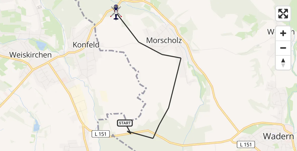 Flugroute Polizeihubschrauber Wadern - Wadern, 23 Juni 2026, 21:24