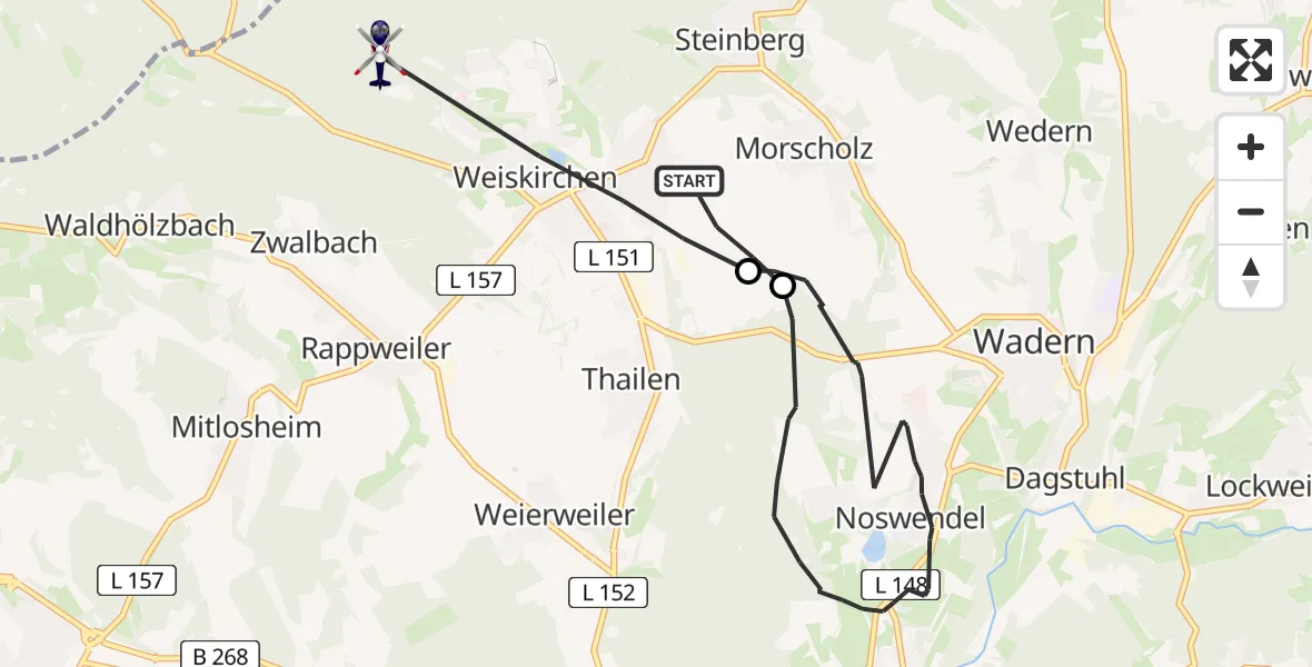 Flugroute Polizeihubschrauber Weiskirchen - Weiskirchen, 23 Juni 2026, 21:28