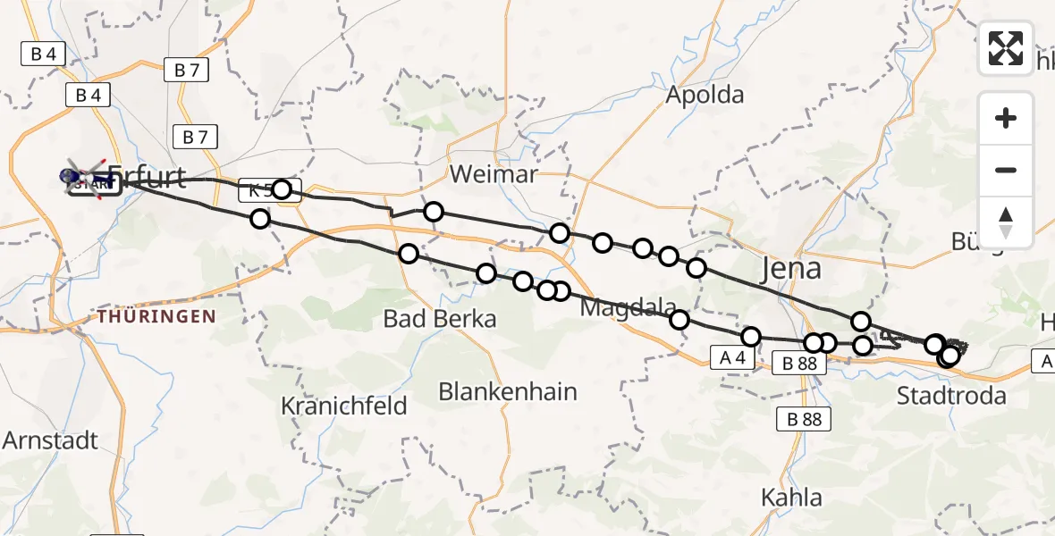 Flugroute Polizeihubschrauber Erfurt - Erfurt-Weimar Flughafen, 23 Juni 2026, 21:52