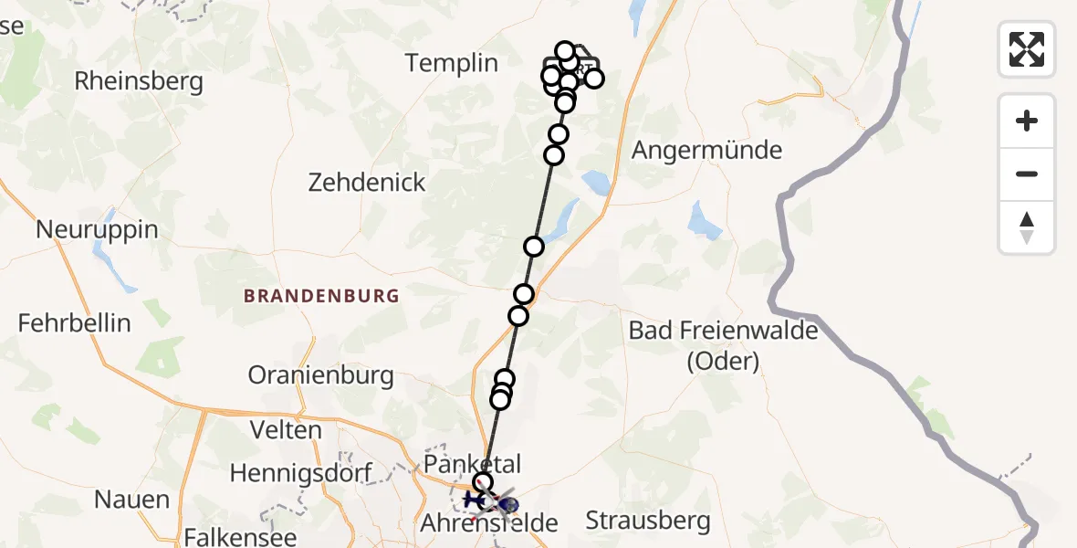 Flugroute Polizeihubschrauber Gerswalde - Ahrensfelde Hubschrauberlandeplatz, 23 Juni 2026, 21:54