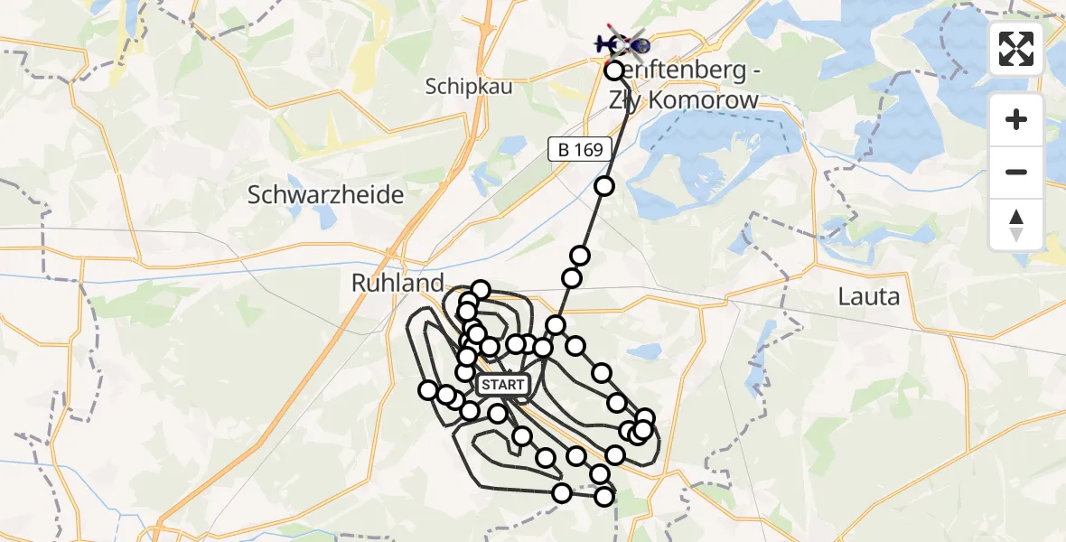 Flugroute Polizeihubschrauber Guteborn - Senftenberg, 23 Juni 2026, 23:32