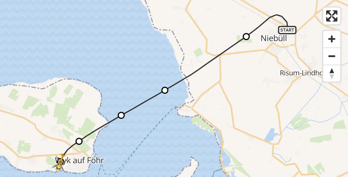 Flugroute Rettungshubschrauber Niebüll - Wyk auf Föhr Flughafen, 24 Juni 2026, 01:12
