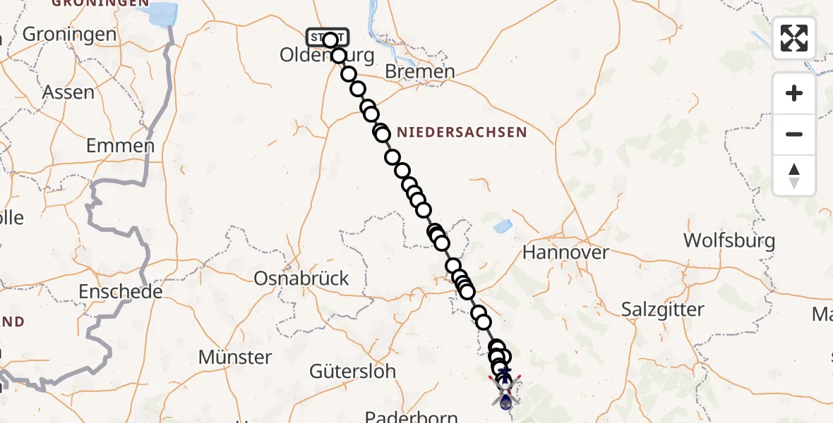 Flugroute Polizeihubschrauber Rastede - Höxter, 24 Juni 2026, 02:03