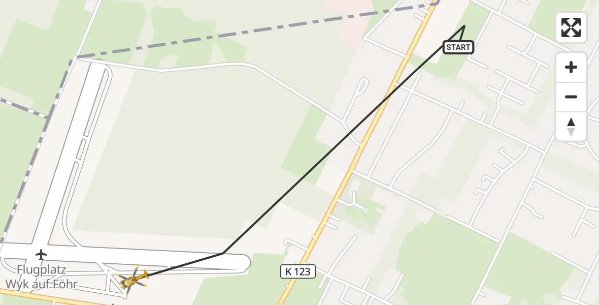 Flugroute Rettungshubschrauber Wyk auf Föhr - Wyk auf Föhr Flughafen, 24 Juni 2026, 03:17