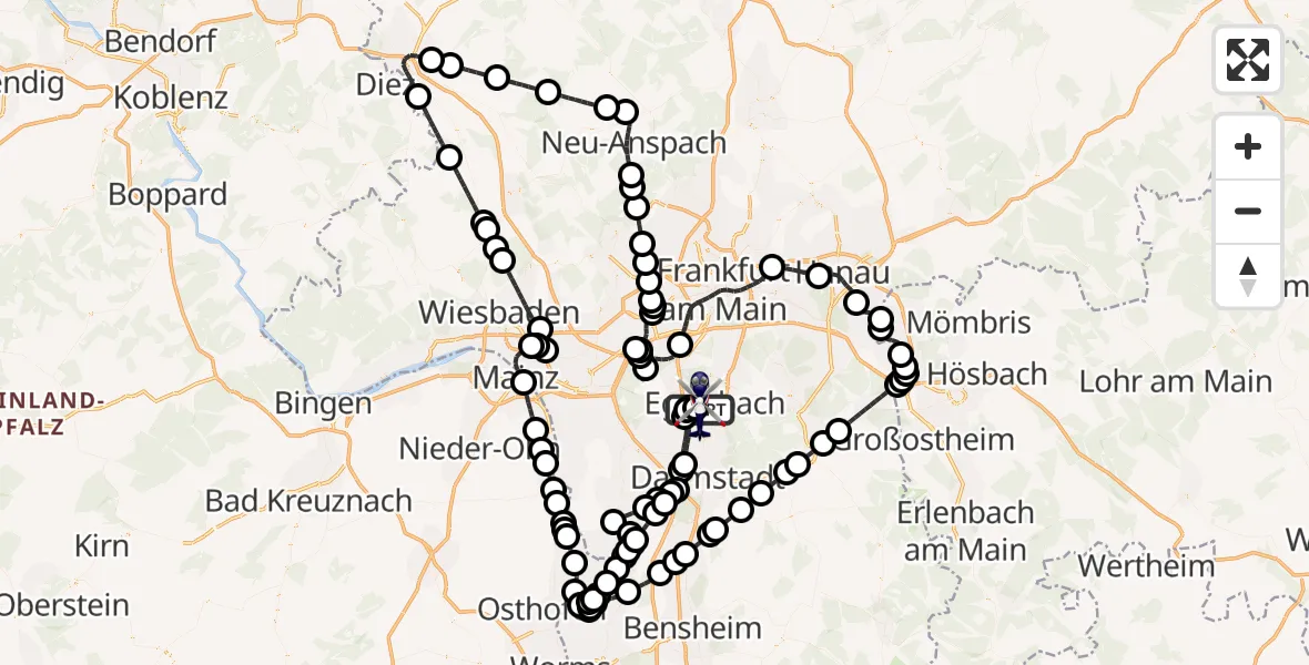 Flugroute Polizeihubschrauber Flughafen Frankfurt-Egelsbach - Flughafen Frankfurt-Egelsbach, 24 Juni 2026, 05:33
