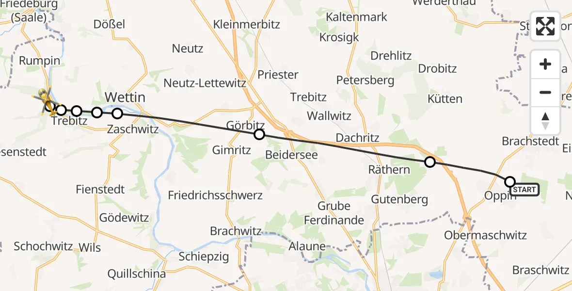 Flugroute Rettungshubschrauber Halle-Oppin Flugplatz - Salzatal, 24 Juni 2026, 05:38