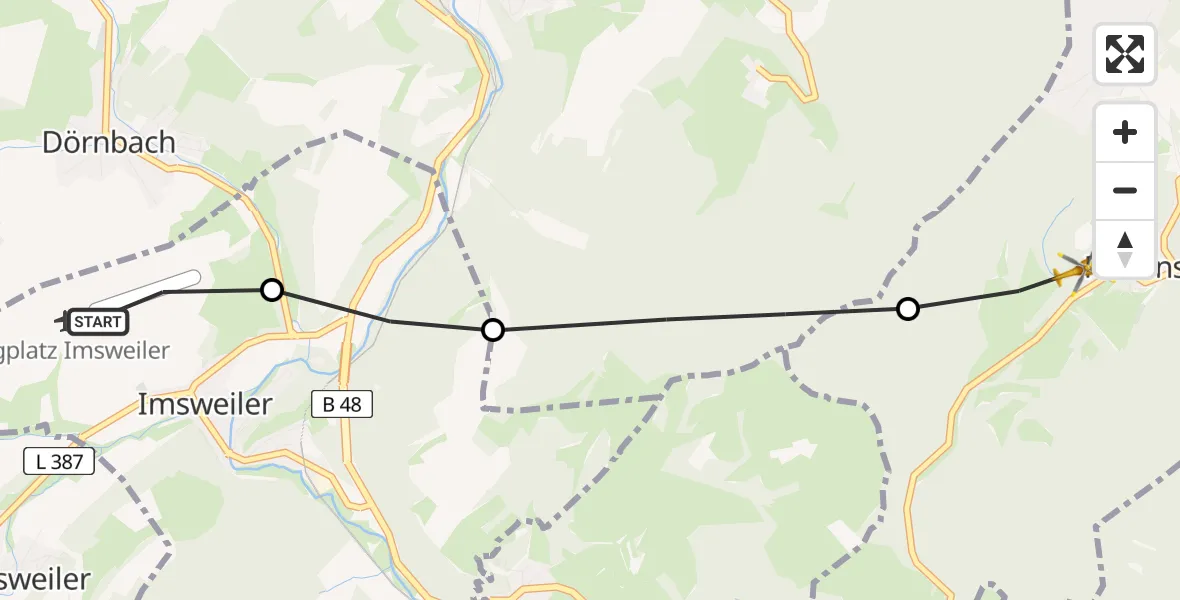 Flugroute Rettungshubschrauber Imsweiler UL - Falkenstein, 24 Juni 2026, 05:46