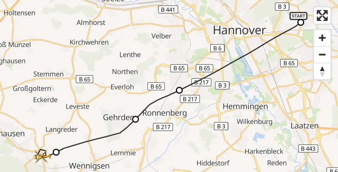 Flugroute Rettungshubschrauber Hannover Luftrettung Hubschrauberlandeplatz (Christoph 4) - Barsinghausen, 24 Juni 2026, 05:54