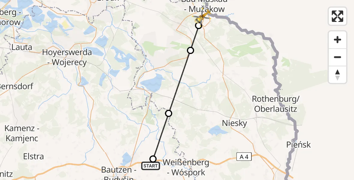 Flugroute Rettungshubschrauber Kubschütz - Krauschwitz i.d.O.L., 24 Juni 2026, 05:56