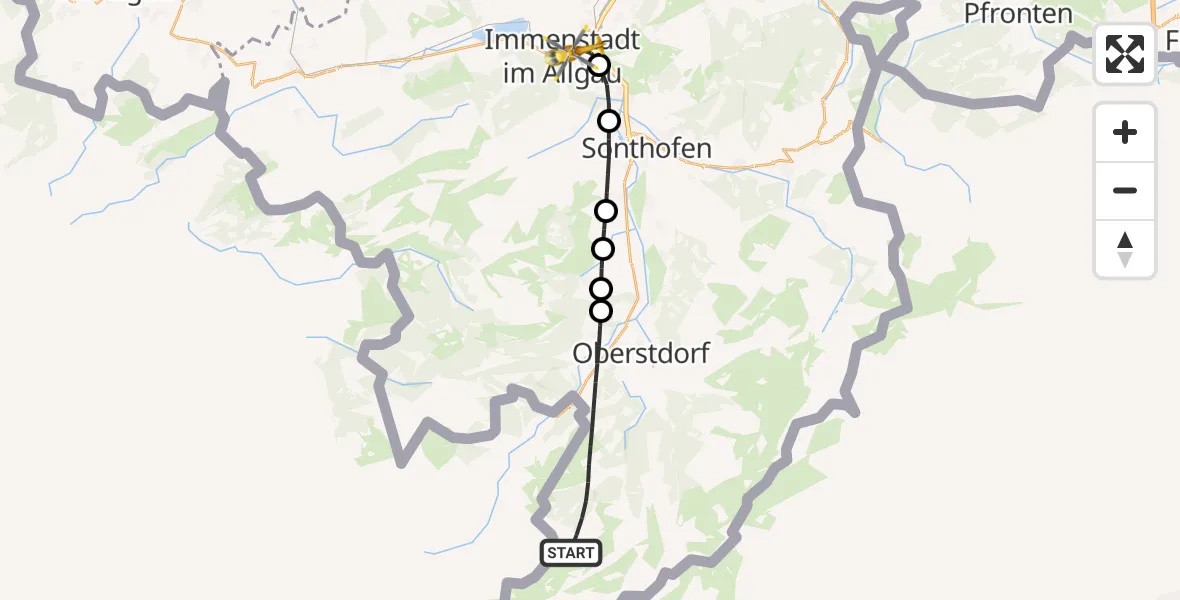 Flugroute Rettungshubschrauber Oberstdorf - Immenstadt i.Allgäu, 24 Juni 2026, 06:12