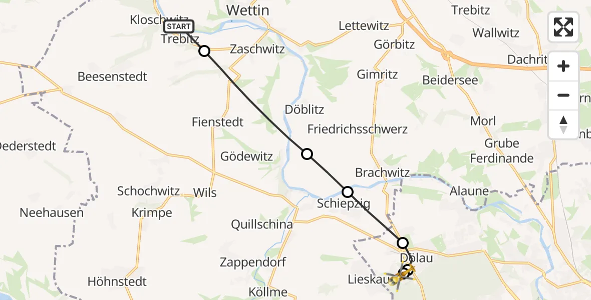 Flugroute Rettungshubschrauber Wettin-Löbejün - Martha-Maria Halle-Dölau Hospital, 24 Juni 2026, 06:13