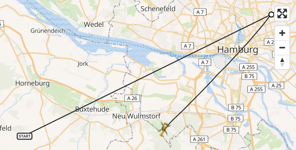 Flugroute Rettungshubschrauber Harsefeld - Hamburg, 24 Juni 2026, 06:20