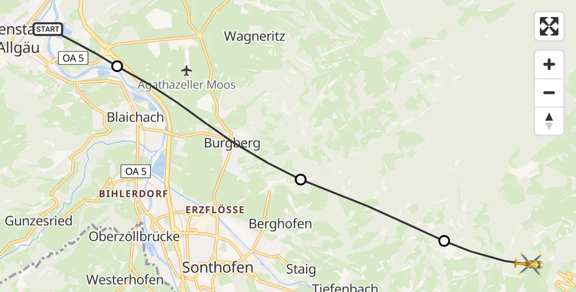 Flugroute Rettungshubschrauber Immenstadt i.Allgäu - Bad Hindelang, 24 Juni 2026, 06:27