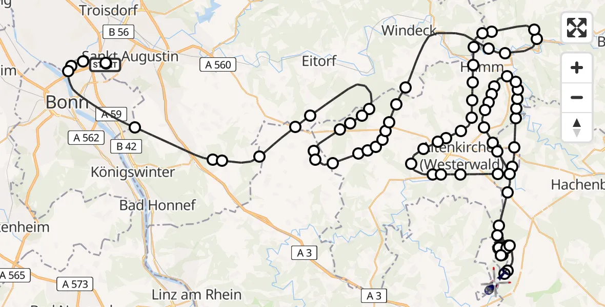Flugroute Polizeihubschrauber Sankt Augustin - Maroth, 24 Juni 2026, 06:28