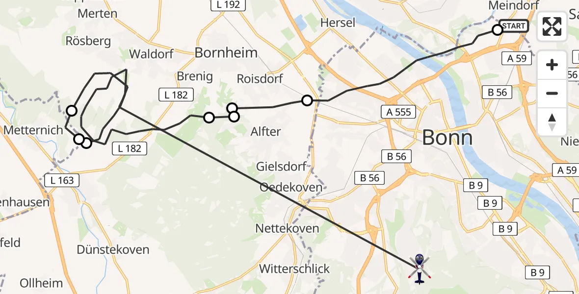 Flugroute Polizeihubschrauber Sankt Augustin - Bonn, 24 Juni 2026, 06:28