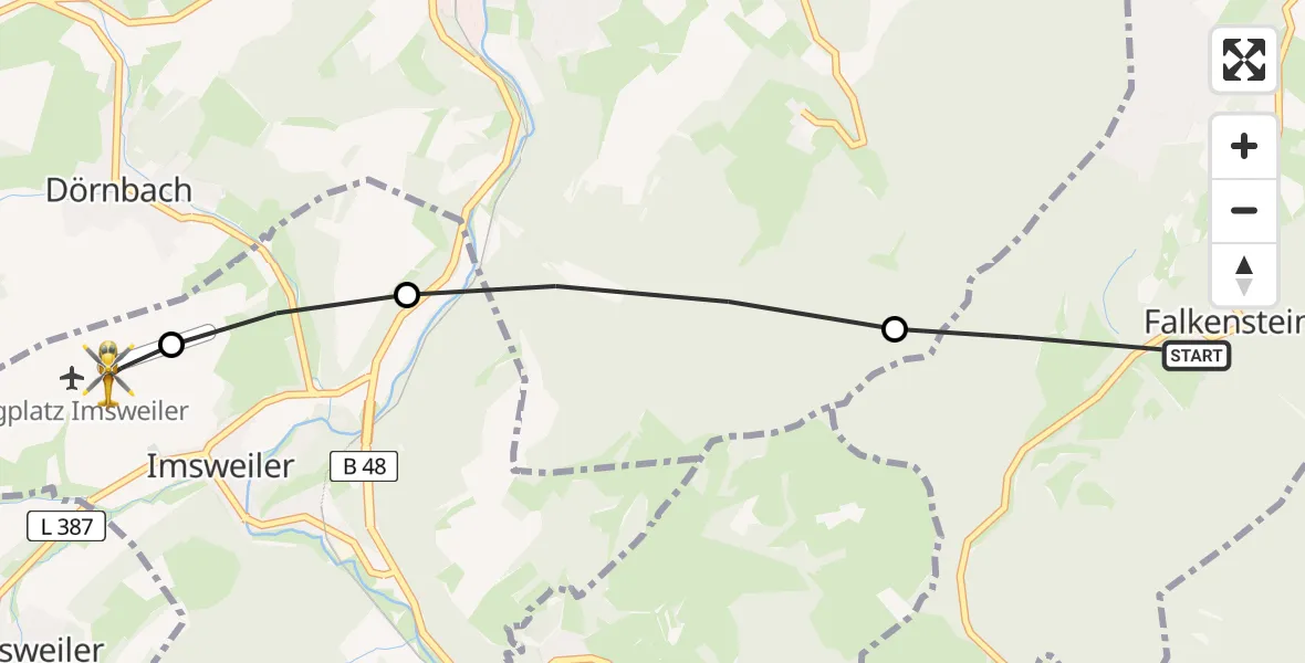 Flugroute Rettungshubschrauber Falkenstein - Imsweiler UL, 24 Juni 2026, 06:31
